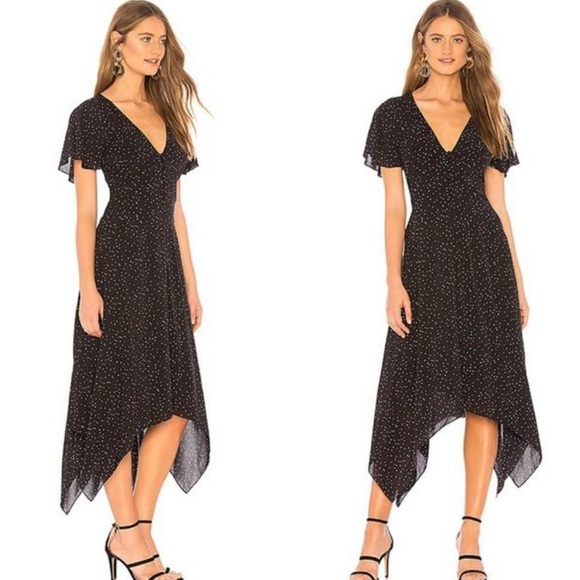 Joie ‘Tamyra’ Heart Handkerchief Midi Dress in Black Size 8